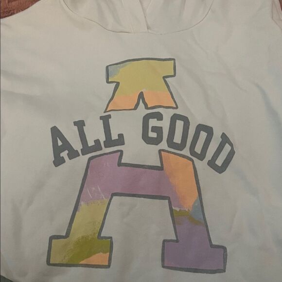 Old Navy White Hoodie with Multicolor 'All Good' Design - Picture 3 of 5
